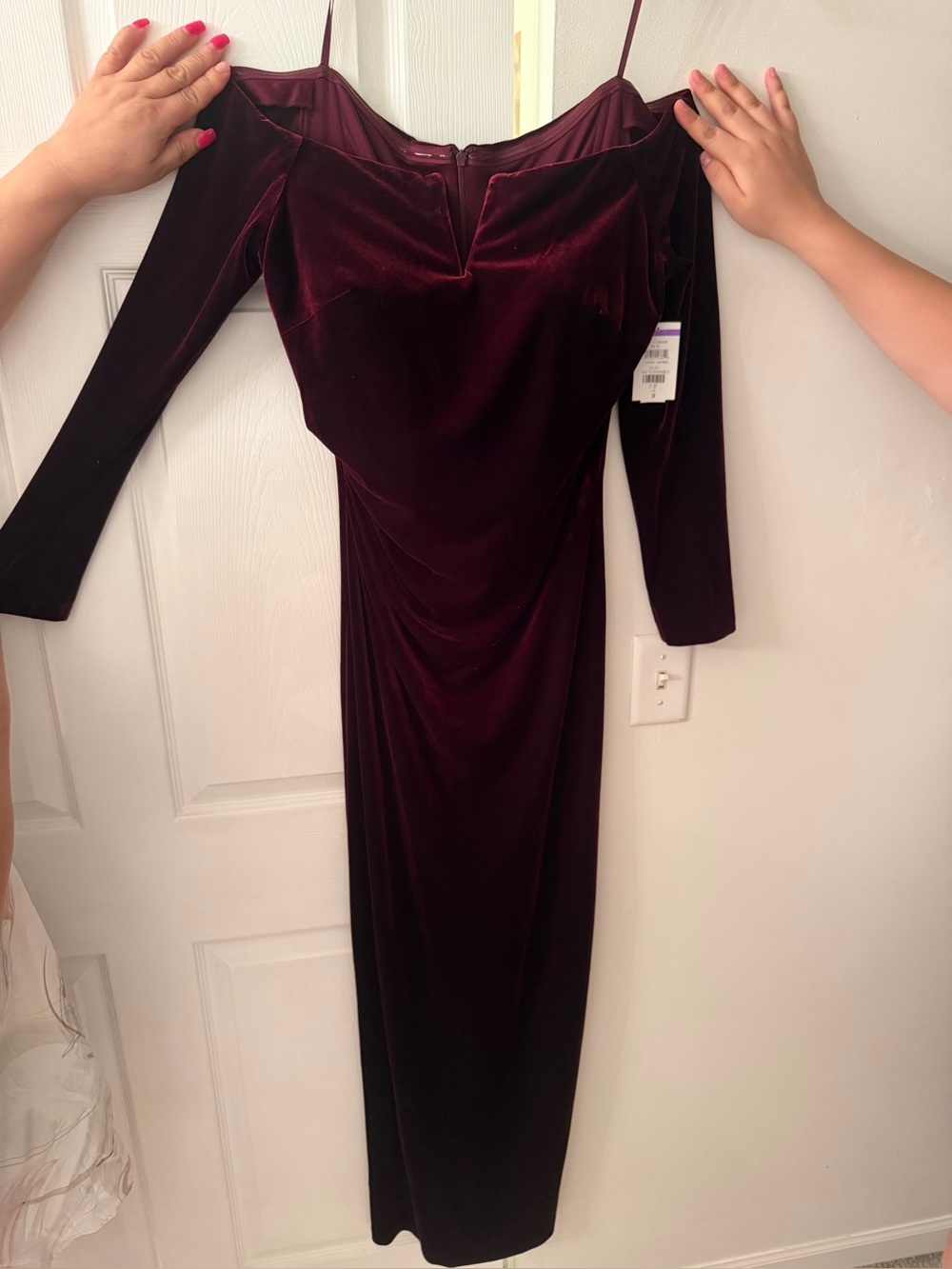 Off-Shoulder Velvet Evening Dress - Deep Burgundy